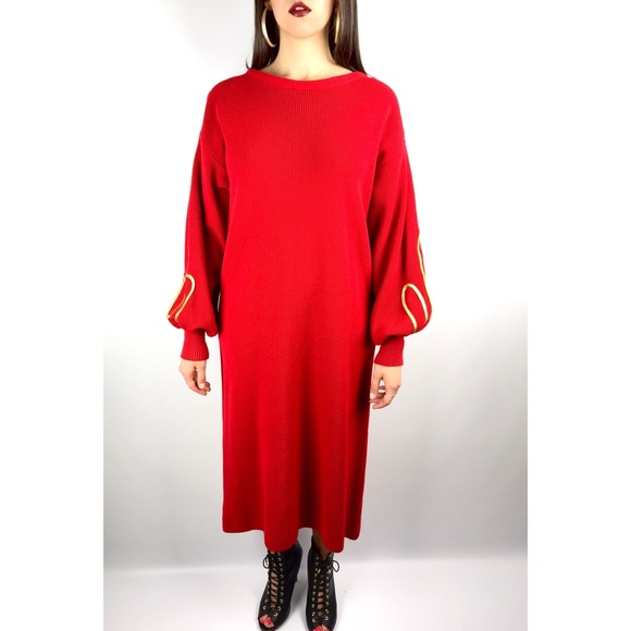 ❌SOLD❌ 90’s belled sleeve red knit sweater dress - Picture 5 of 8